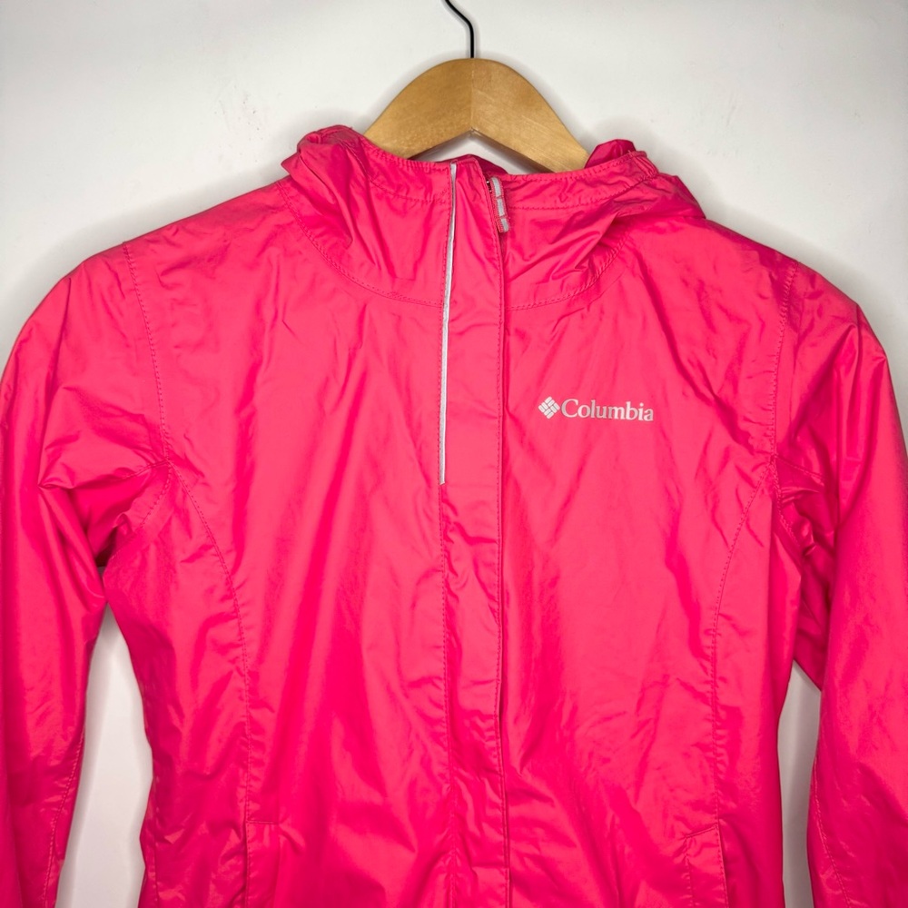 Columbia Kids Windbreaker Zip Up Hooded Rain Jacket in Pink Size Medium - Picture 2 of 6